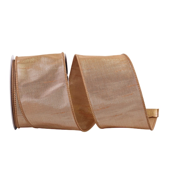 Reliant 2.5" x 10yd. Gold Dupioni Lamé Wired Metallic Ribbon